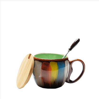 Creative Ceramic Mug with Lid & Spoon – Coffee & Breakfast Cup