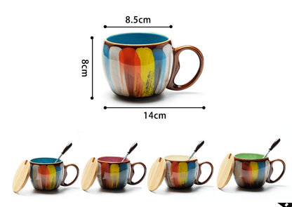 Creative Ceramic Mug with Lid & Spoon – Coffee & Breakfast Cup