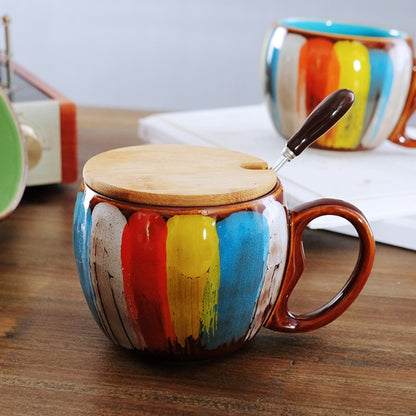 Creative Ceramic Mug with Lid & Spoon – Coffee & Breakfast Cup