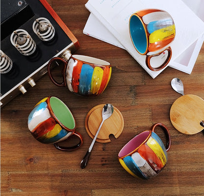 Creative Ceramic Mug with Lid & Spoon – Coffee & Breakfast Cup