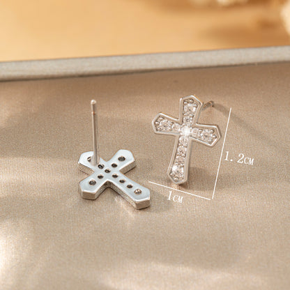 Korean Zircon Cross Stud Earrings – Unisex