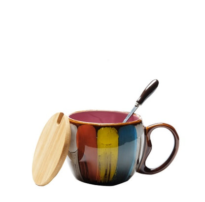 Creative Ceramic Mug with Lid & Spoon – Coffee & Breakfast Cup