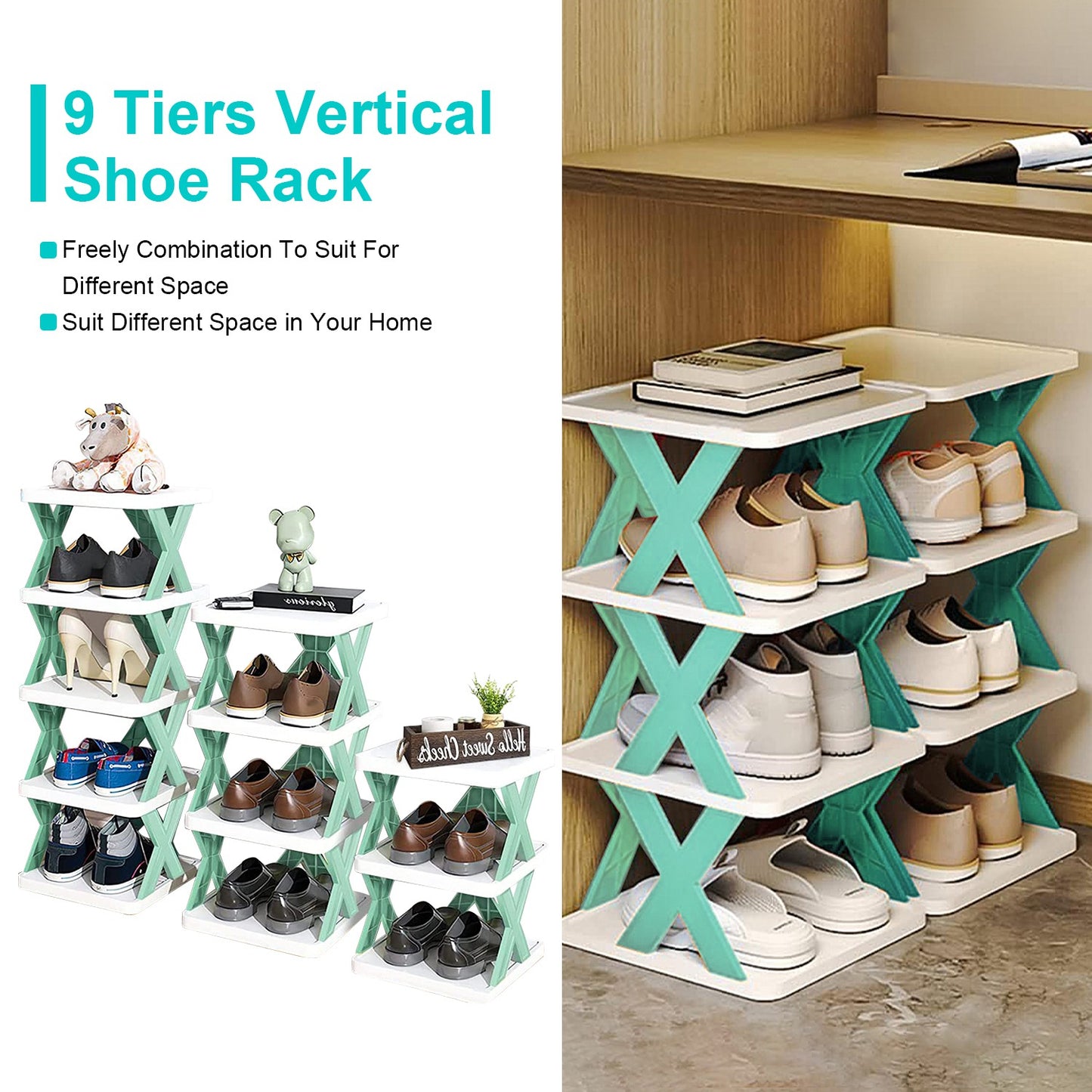9-Tier Narrow Shoe Rack – Vertical Space-Saving Organizer