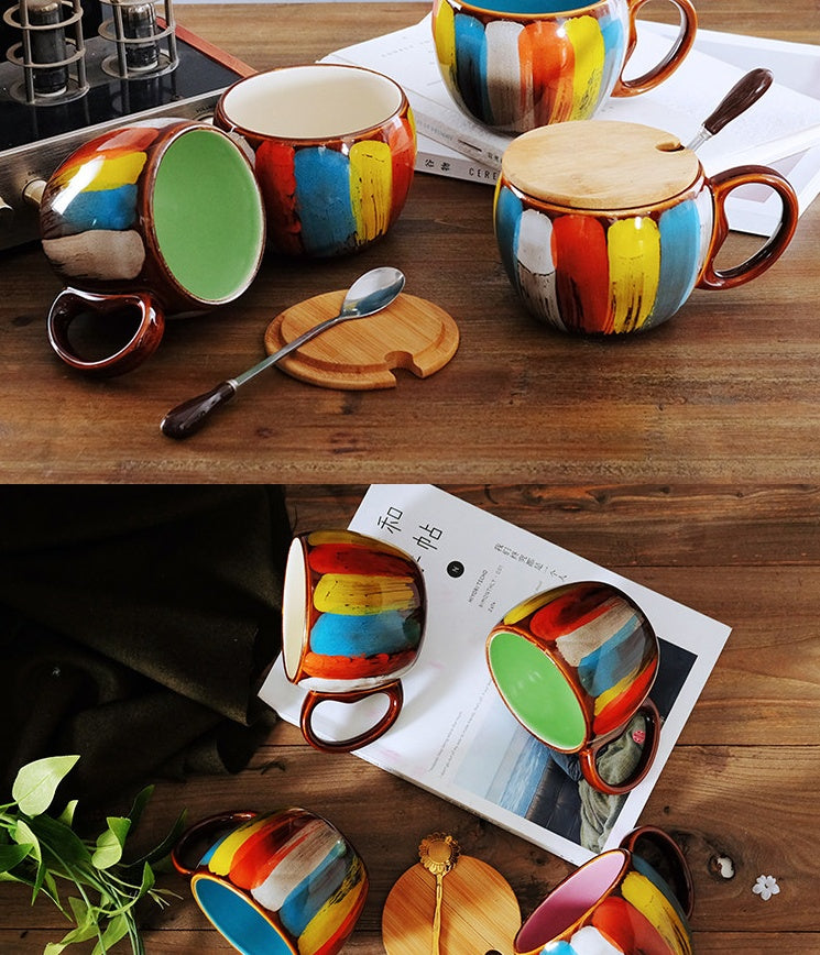 Creative Ceramic Mug with Lid & Spoon – Coffee & Breakfast Cup