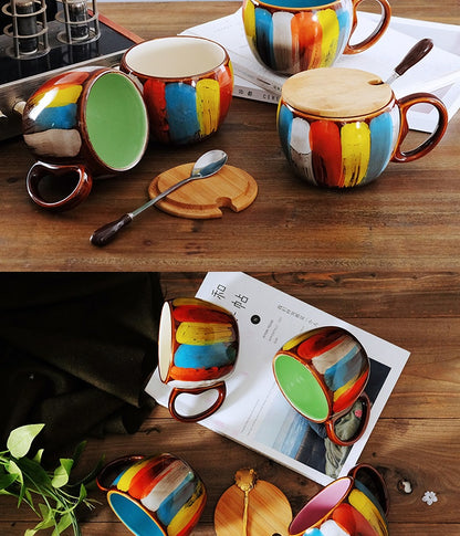 Creative Ceramic Mug with Lid & Spoon – Coffee & Breakfast Cup