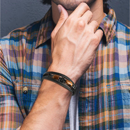 Tiger Eye Stone Bracelet – Handmade Leather, Unisex