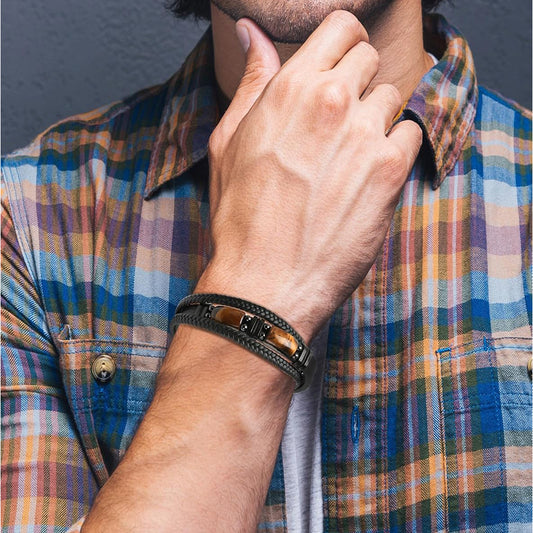 Tiger Eye Stone Bracelet – Handmade Leather, Unisex
