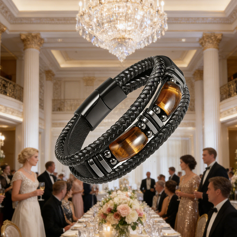 Tiger Eye Stone Bracelet – Handmade Leather, Unisex
