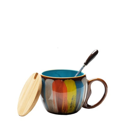 Creative Ceramic Mug with Lid & Spoon – Coffee & Breakfast Cup
