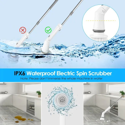 Electric Spin Scrubber – Cordless Telescopic Cleaning Brush (6 Heads)