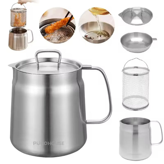2L Stainless Steel Kitchen Filter Pot with Frying Basket
