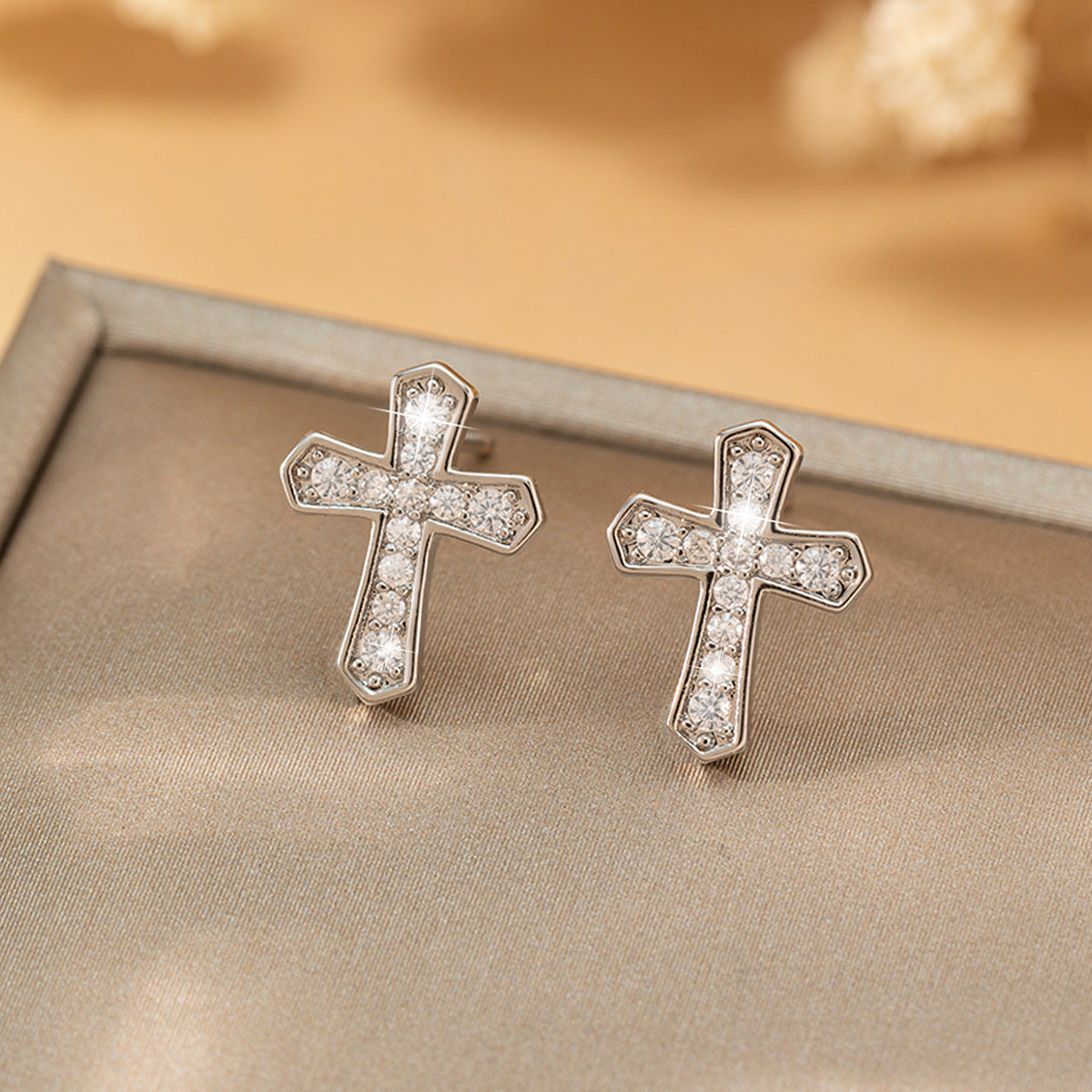 Korean Zircon Cross Stud Earrings – Unisex
