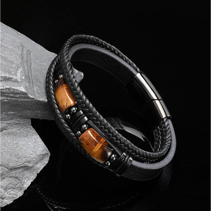 Tiger Eye Stone Bracelet – Handmade Leather, Unisex