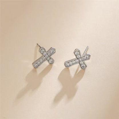 Korean Zircon Cross Stud Earrings – Unisex