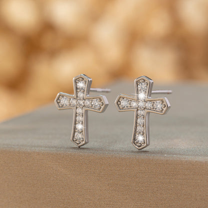 Korean Zircon Cross Stud Earrings – Unisex
