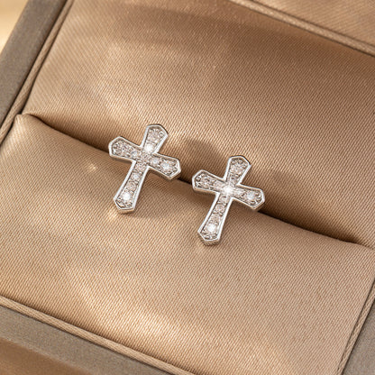 Korean Zircon Cross Stud Earrings – Unisex