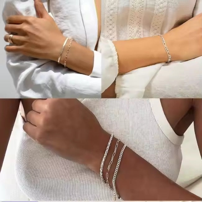14K Silver Plated Dainty Bracelet Set (5PCS)