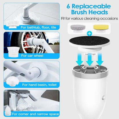 Electric Spin Scrubber – Cordless Telescopic Cleaning Brush (6 Heads)