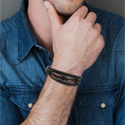 Tiger Eye Stone Bracelet – Handmade Leather, Unisex