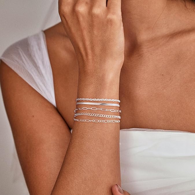14K Silver Plated Dainty Bracelet Set (5PCS)