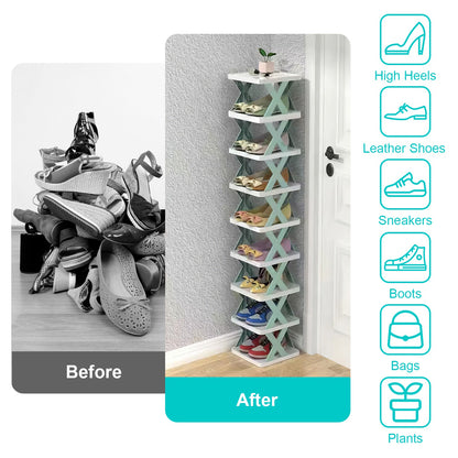 9-Tier Narrow Shoe Rack – Vertical Space-Saving Organizer