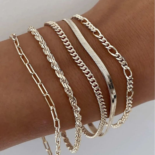 14K Silver Plated Dainty Bracelet Set (5PCS)