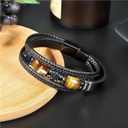 Tiger Eye Stone Bracelet – Handmade Leather, Unisex