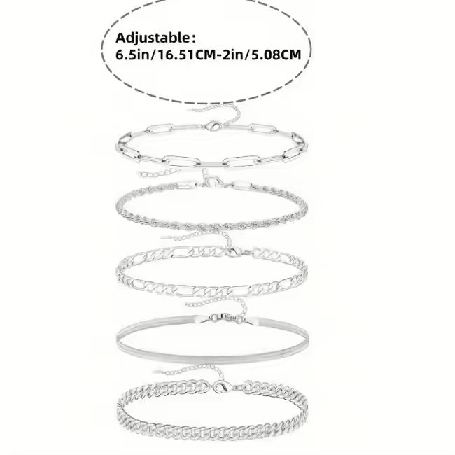 14K Silver Plated Dainty Bracelet Set (5PCS)