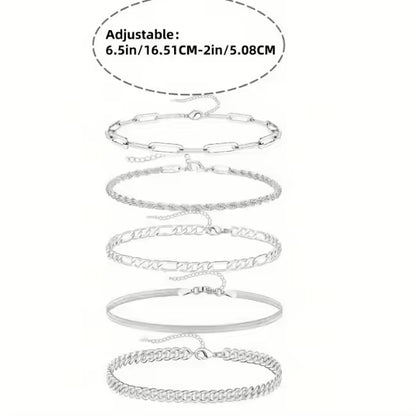 14K Silver Plated Dainty Bracelet Set (5PCS)