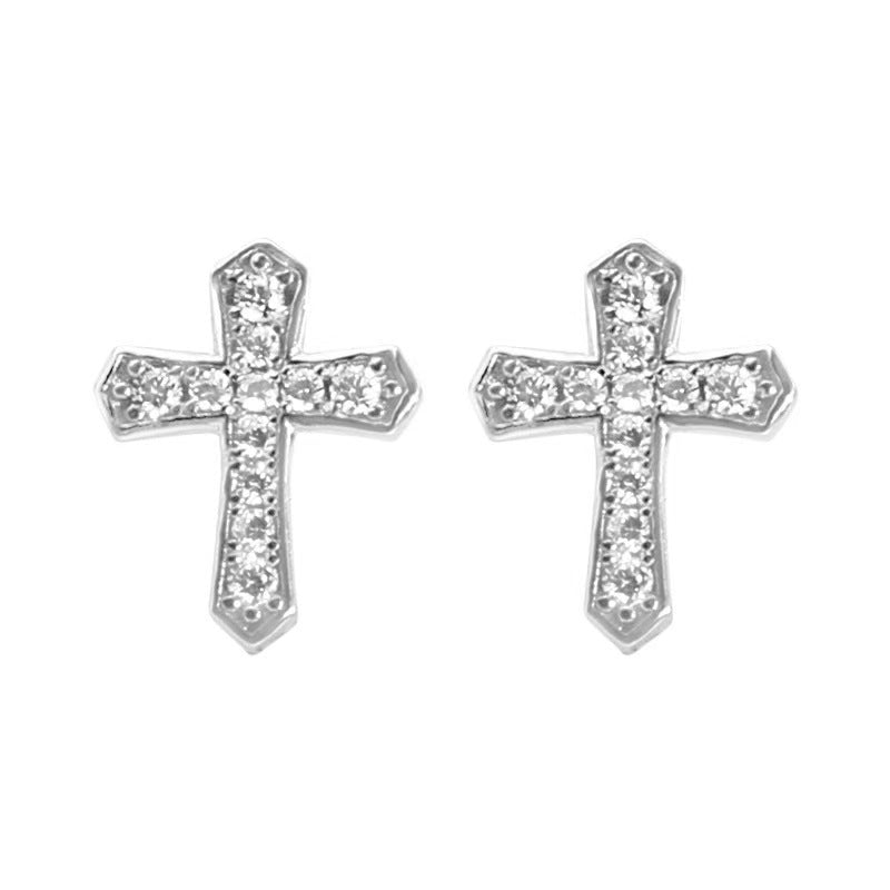 Korean Zircon Cross Stud Earrings – Unisex