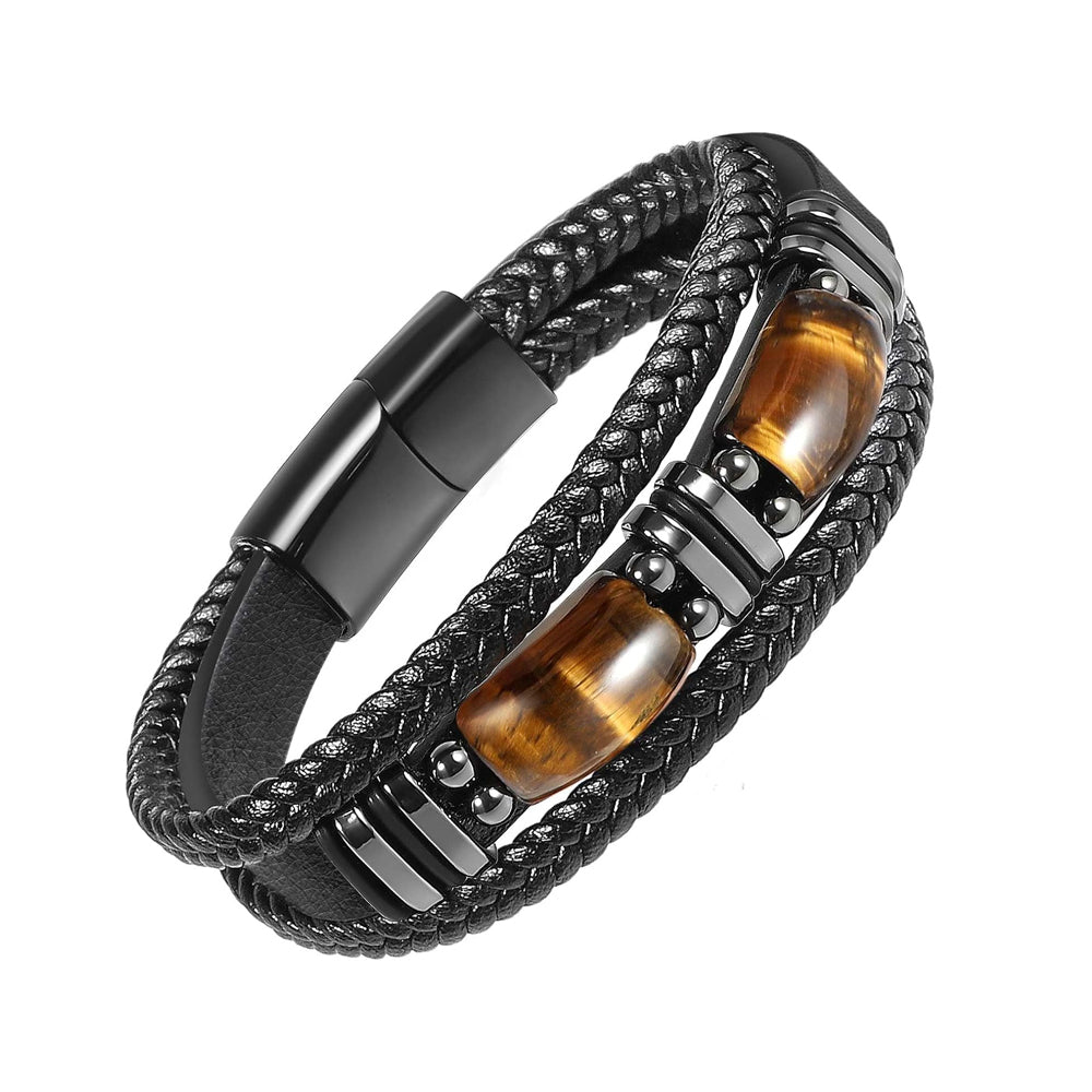 Tiger Eye Stone Bracelet – Handmade Leather, Unisex