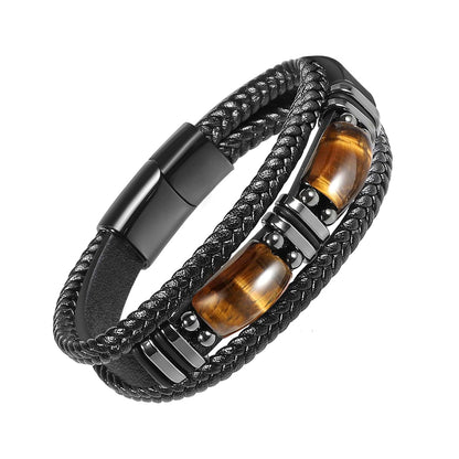 Tiger Eye Stone Bracelet – Handmade Leather, Unisex
